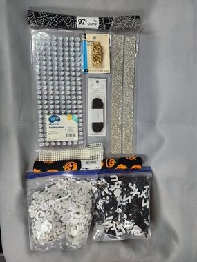 Craft Embellishment Kit with Silver Gemstones and Letters